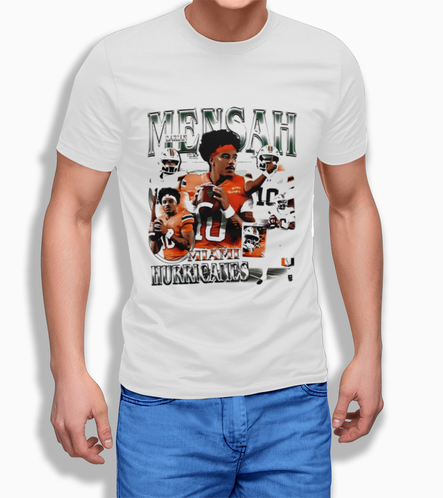 Darian Mensah Miami Hurricanes 10 Football Player Collage T-Shirt