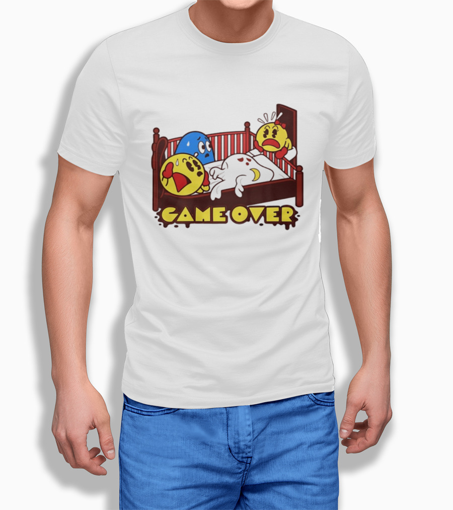 Game Over Halloween Pac Man Ghost Bed Scene T-Shirt