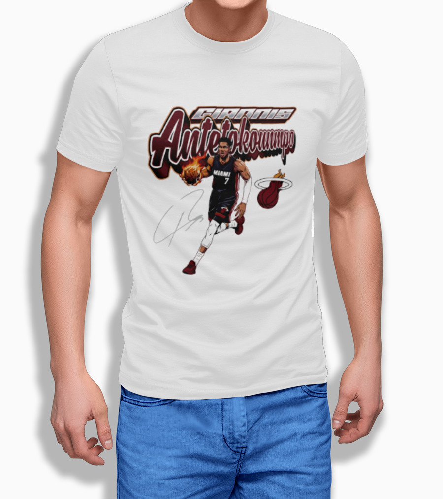 Giannis Antetokounmpo Miami Heat Basketball Cursive Script T-Shirt