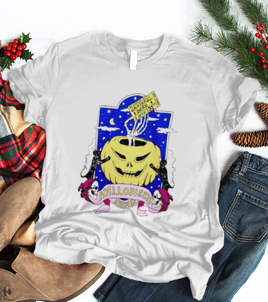 Grateful Dead Halloween Skeleton Hand With Pumpkin And Ticket 1971 T-Shirt