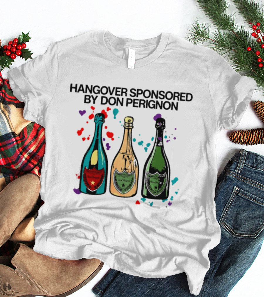 Hangover Sponsored By Dom Perignon Bottle Trio With Colorful Hearts T-Shirt