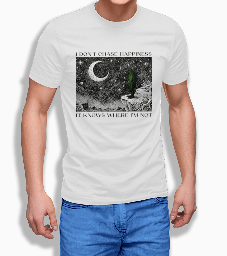 I Don't Chase Happiness It Knows Where I'm Not Frog Moonlit Starry Night T-Shirt