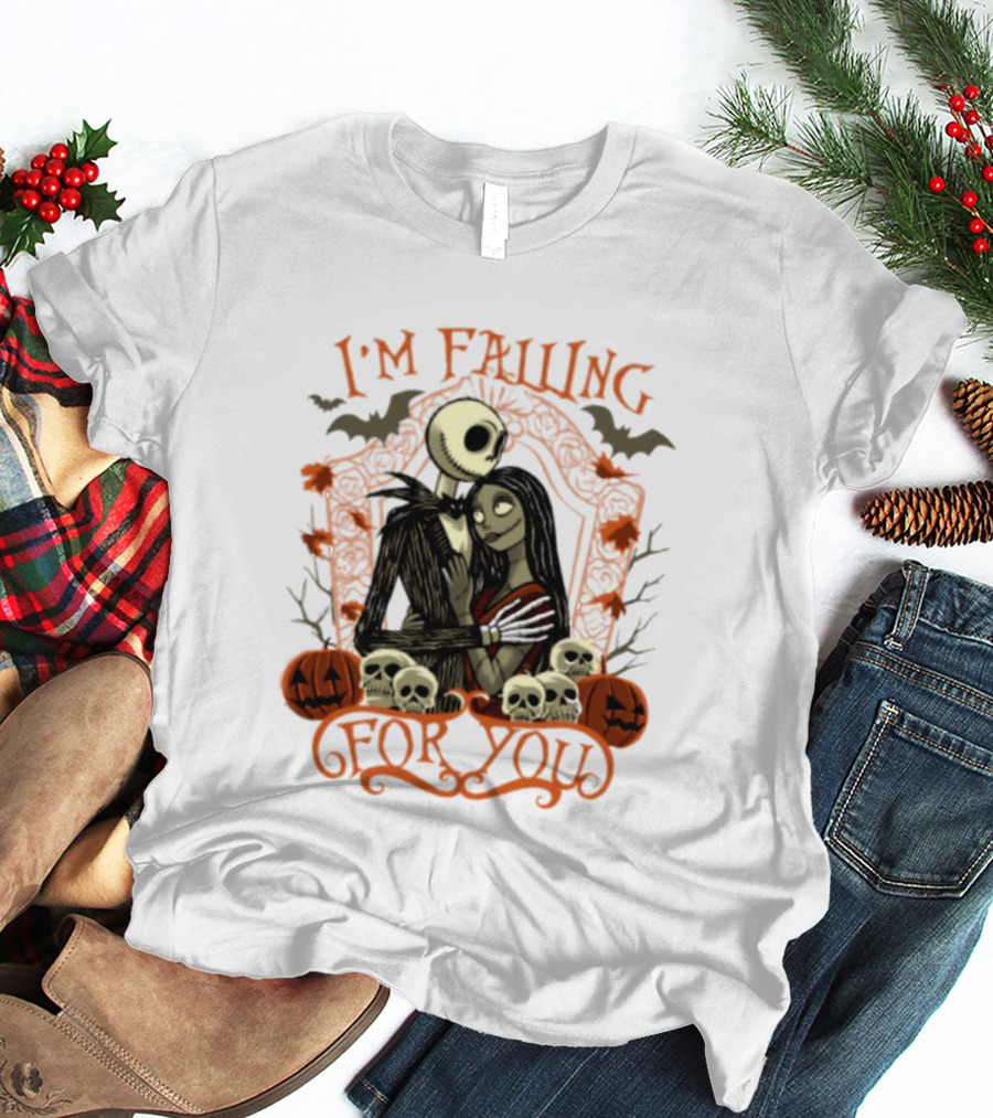 I'm Falling For You The Nightmare Before Halloween Jack And Sally Halloween Pumpkins Skulls Bats T-Shirt
