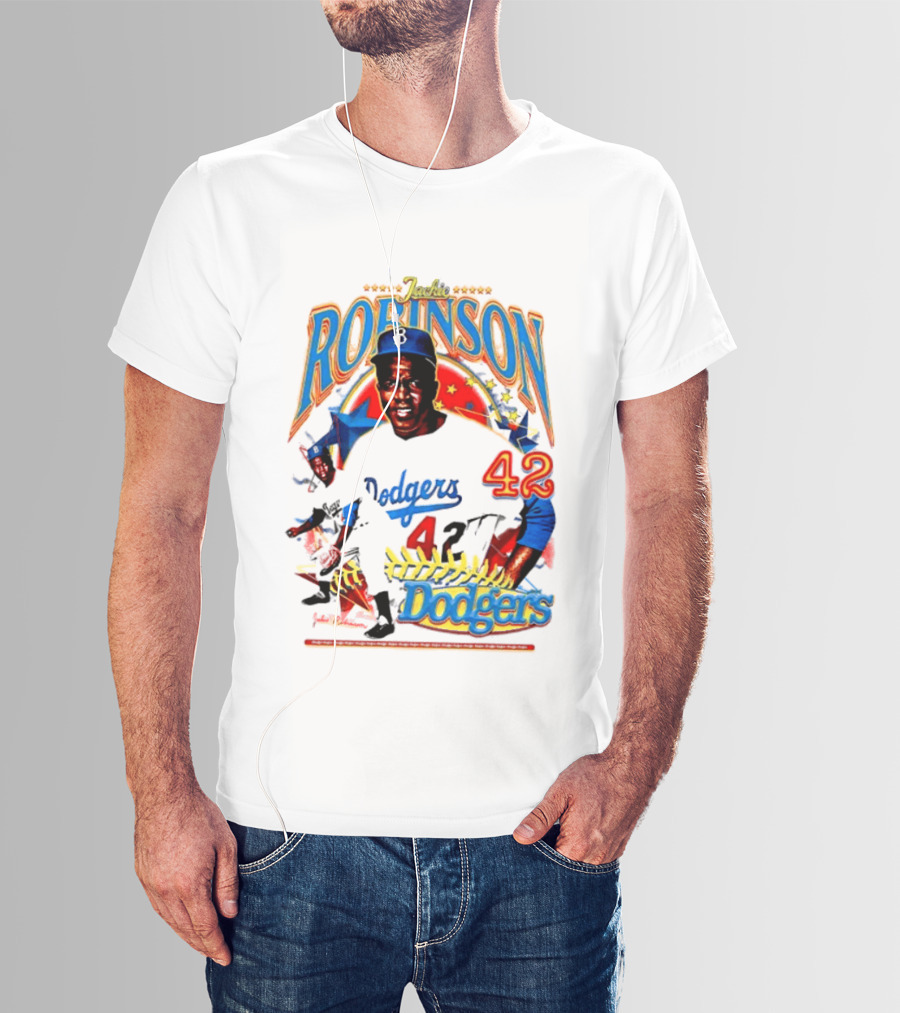 Jackie Robinson Dodgers 42 Legends Baseball Icon Two Sided T-Shirt