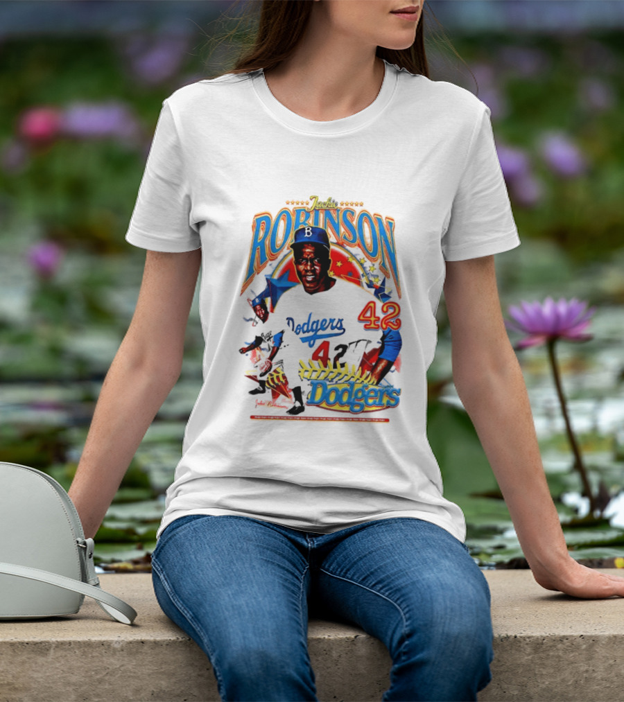 Jackie Robinson Dodgers 42 Legends Baseball Icon Two Sided T-Shirt