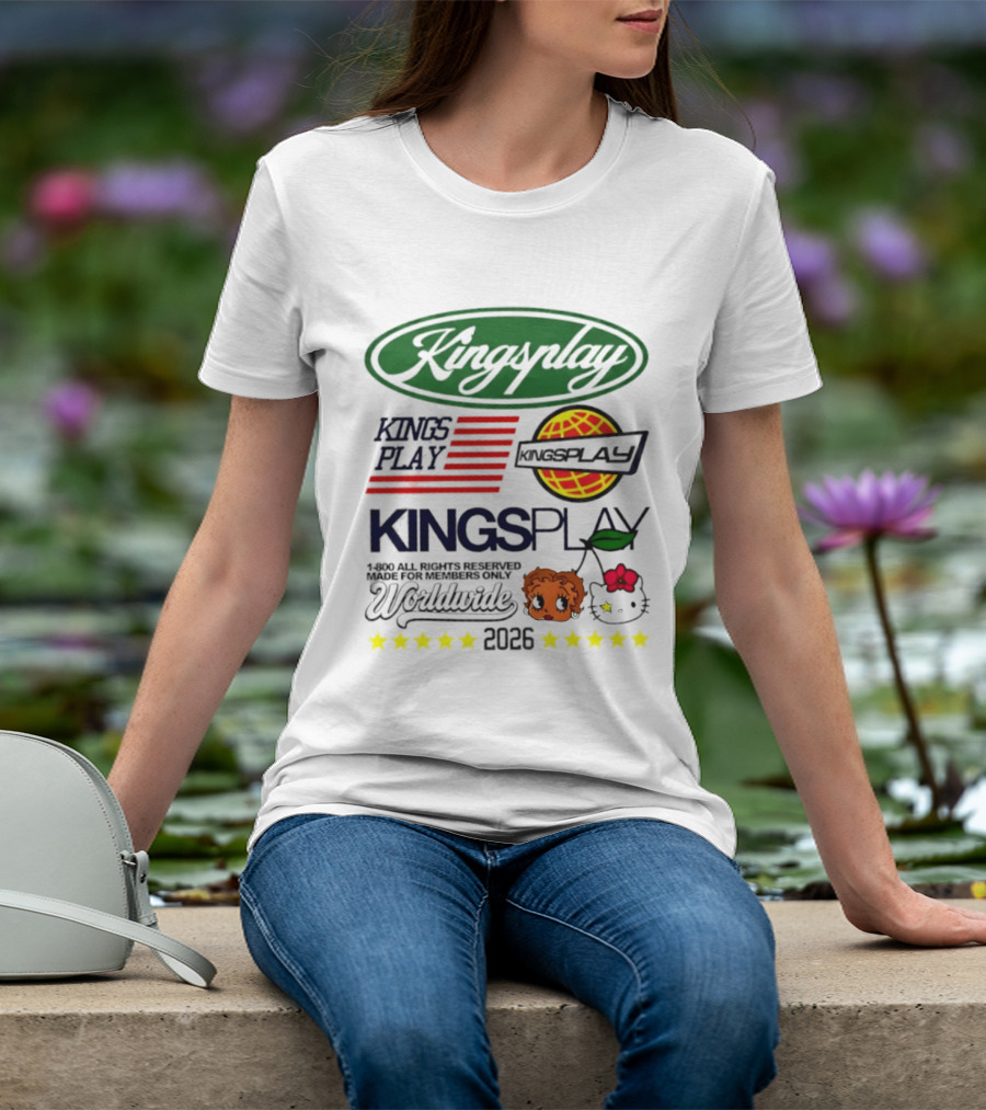 Kingsplay 1 800 All Rights Reserved Members Only Worldwide 2026 Hello Kitty Stars T-Shirt