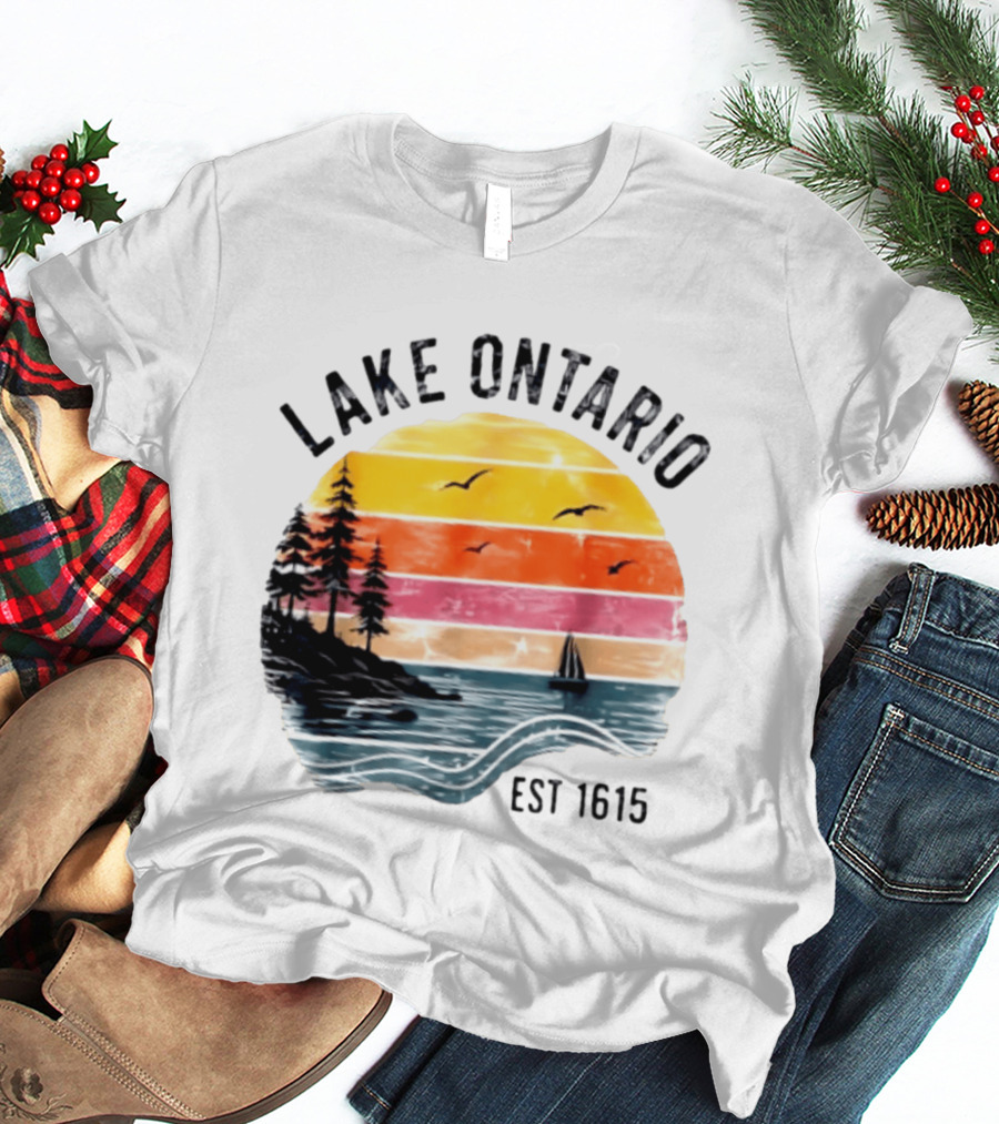Lake Ontario Est 1615 Great Lakes Nature Sunset Sailing Scene T-Shirt