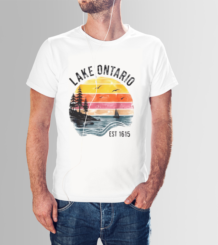 Lake Ontario Est 1615 Great Lakes Nature Sunset Sailing Scene T-Shirt