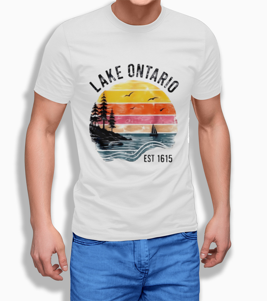 Lake Ontario Est 1615 Great Lakes Nature Sunset Sailing Scene T-Shirt
