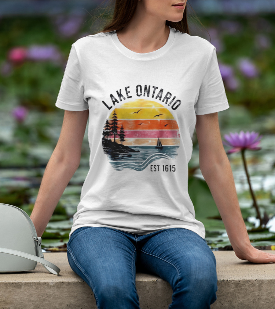 Lake Ontario Est 1615 Great Lakes Nature Sunset Sailing Scene T-Shirt