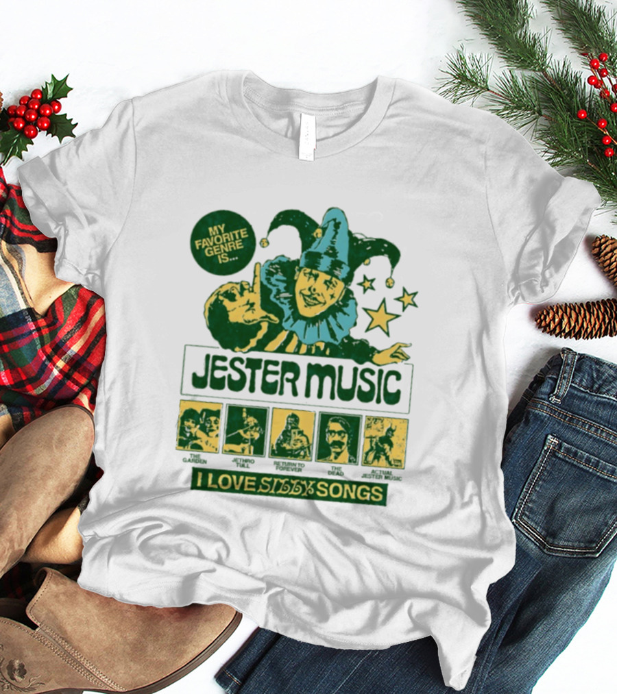 My Favorite Genre Is Jester Music I Love Silly Songs Playful Jester With Stars T-Shirt