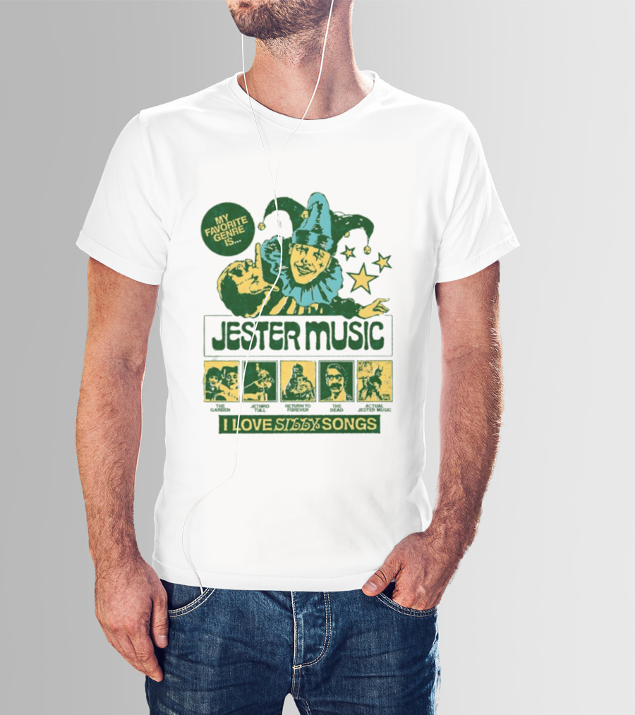 My Favorite Genre Is Jester Music I Love Silly Songs Playful Jester With Stars T-Shirt