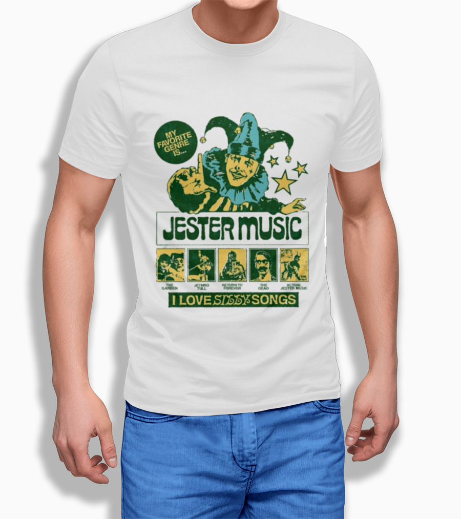 My Favorite Genre Is Jester Music I Love Silly Songs Playful Jester With Stars T-Shirt