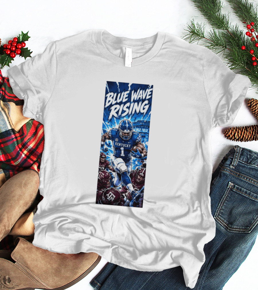 Blue Wave Rising 2026 Kentucky Wildcats Running Back Kyle Field Football Action T-Shirt