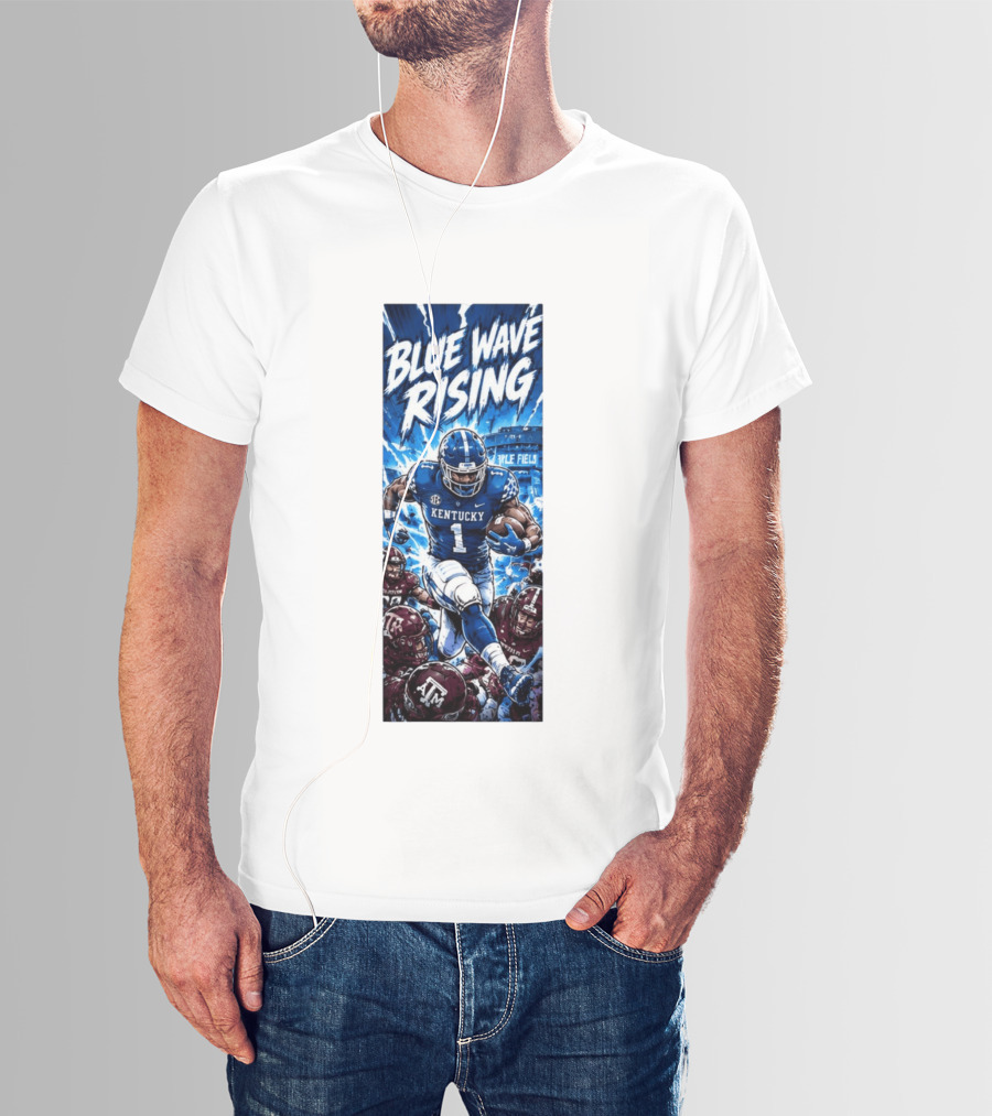 Blue Wave Rising 2026 Kentucky Wildcats Running Back Kyle Field Football Action T-Shirt