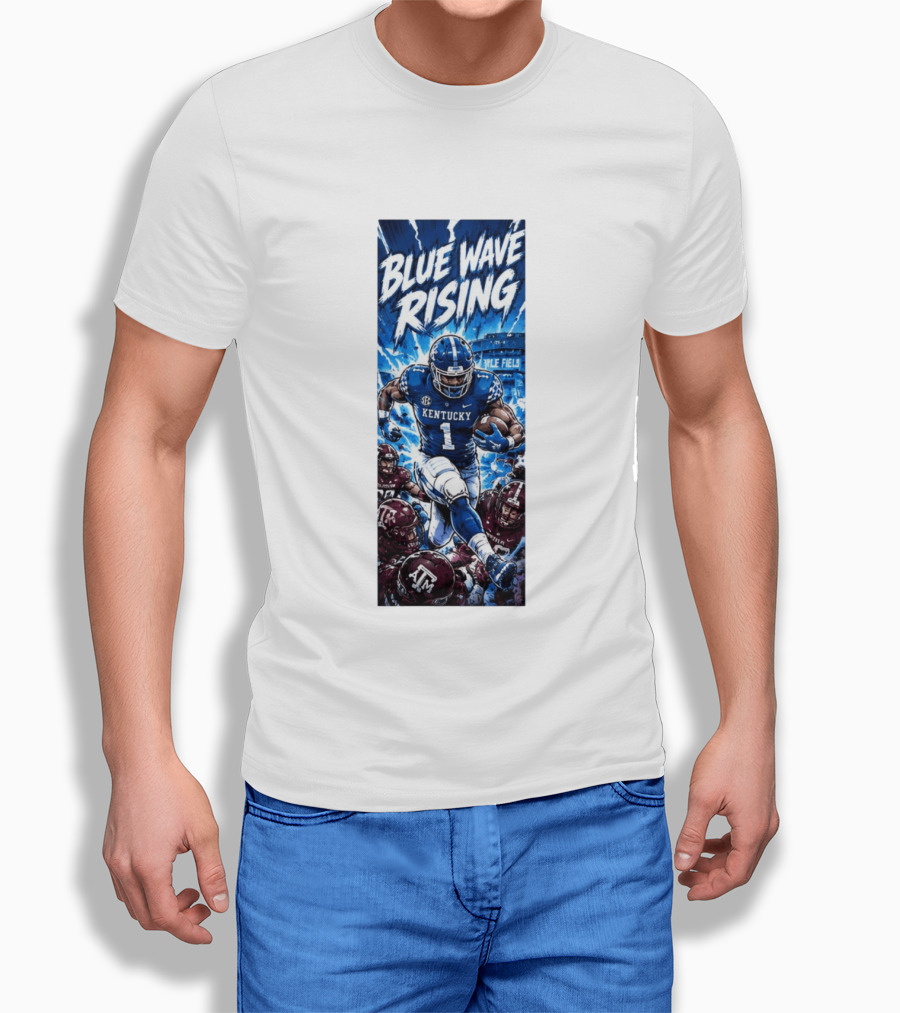 Blue Wave Rising 2026 Kentucky Wildcats Running Back Kyle Field Football Action T-Shirt