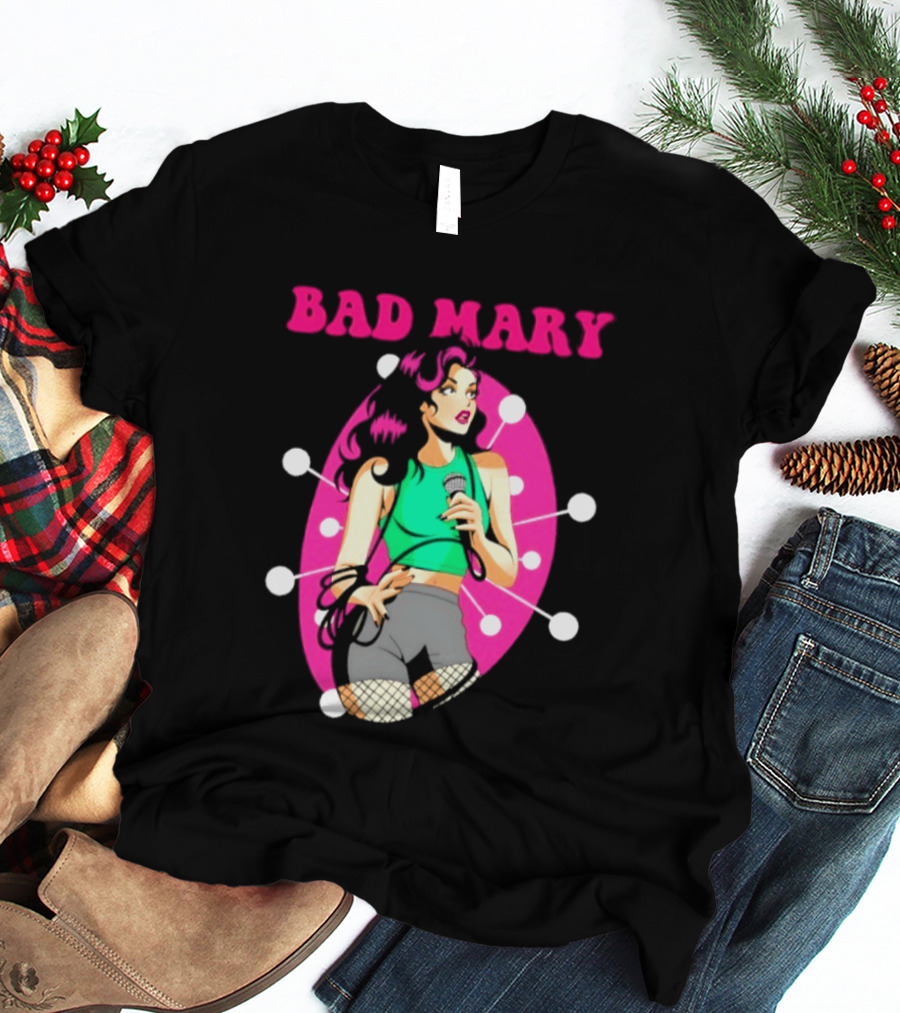 Bad Mary Punk Rock Band Female Singer Microphone Neon T-Shirt