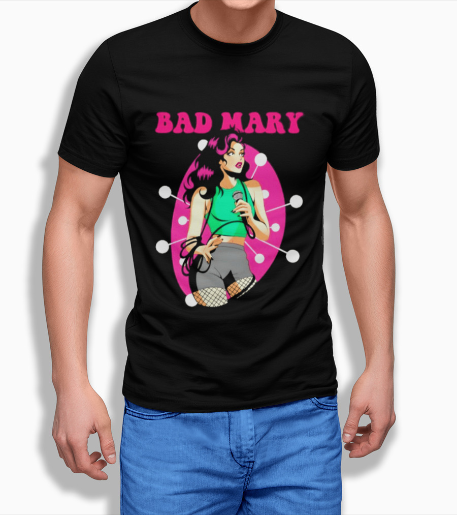 Bad Mary Punk Rock Band Female Singer Microphone Neon T-Shirt