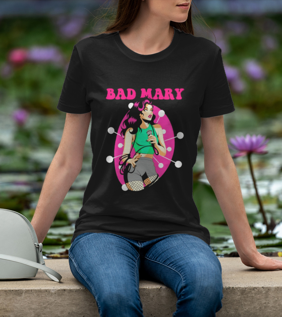 Bad Mary Punk Rock Band Female Singer Microphone Neon T-Shirt