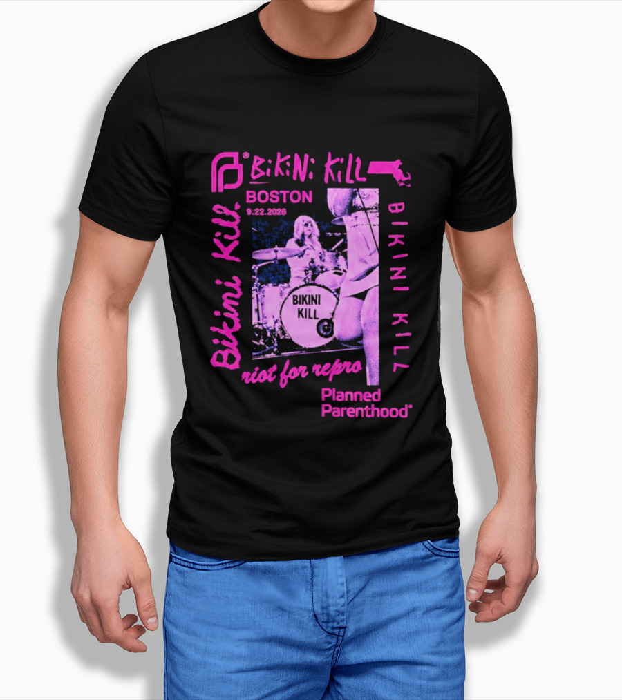 Bikini Kill Boston Sept 22 2026 Planned Parenthood Benefit Riot Grrrl Concert T-Shirt