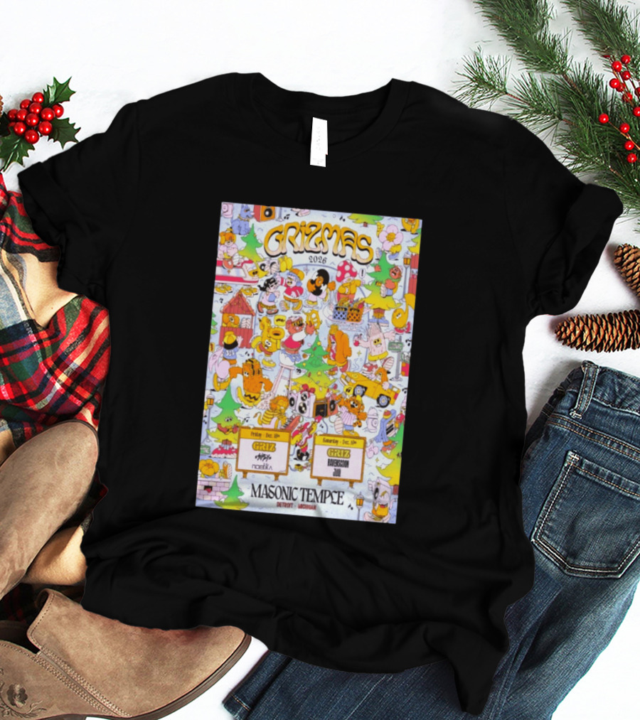 GRiZMAS 2026 Masonic Temple Detroit Michigan GRiZ Sippy Noetika Event Cartoons T-Shirt