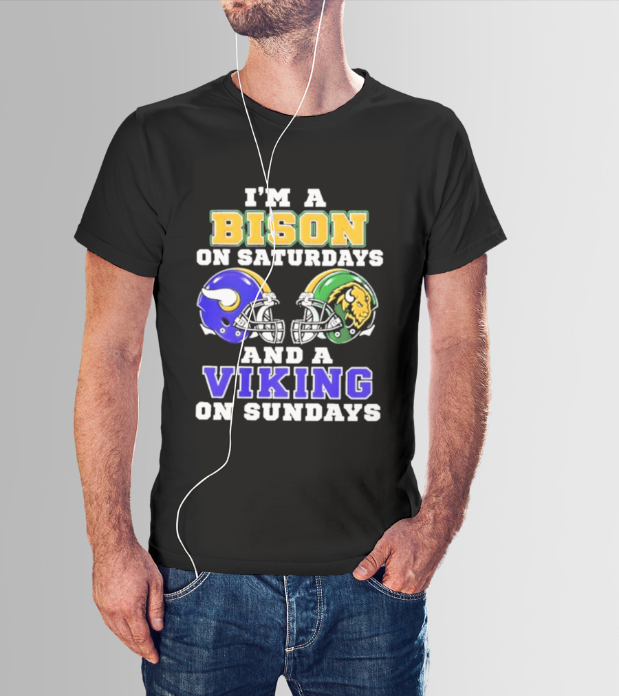 I'm A Bison On Saturdays And A Viking On Sundays Football Helmet T-Shirt