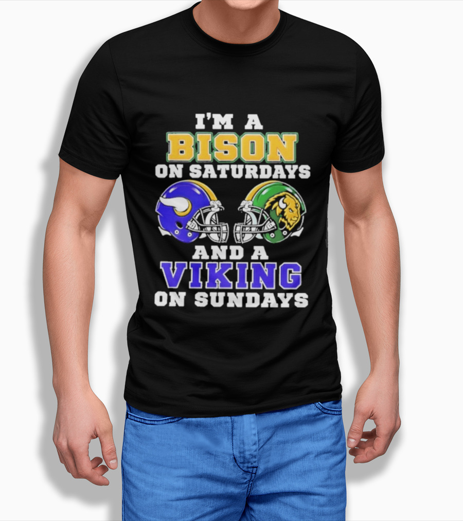 I'm A Bison On Saturdays And A Viking On Sundays Football Helmet T-Shirt