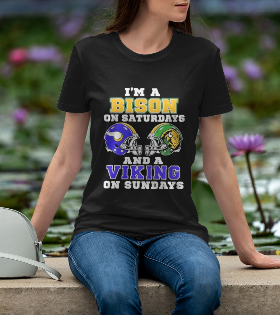 I'm A Bison On Saturdays And A Viking On Sundays Football Helmet T-Shirt