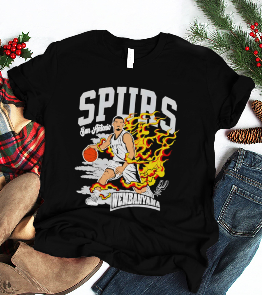San Antonio Spurs Victor Wembanyama Fired Up Basketball Flames T-Shirt