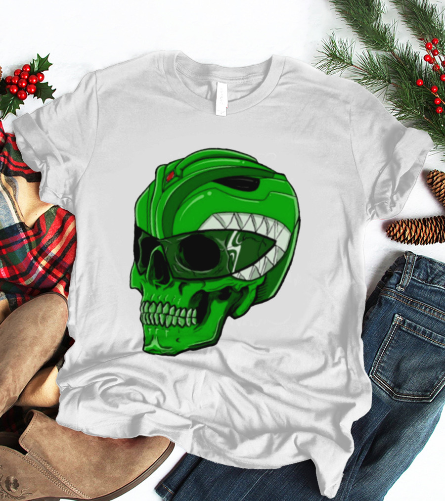 Mighty Morphin Power Rangers Green Ranger Zombie Skull Helmet Mashup T-Shirt