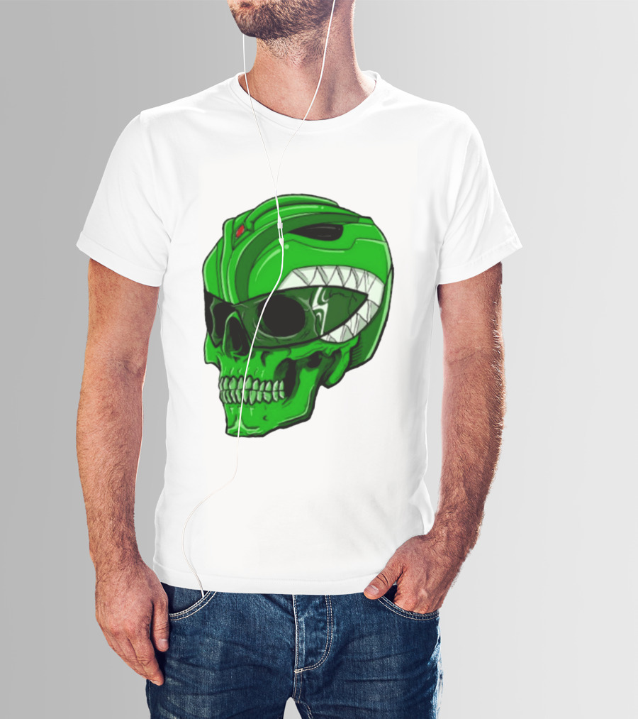 Mighty Morphin Power Rangers Green Ranger Zombie Skull Helmet Mashup T-Shirt