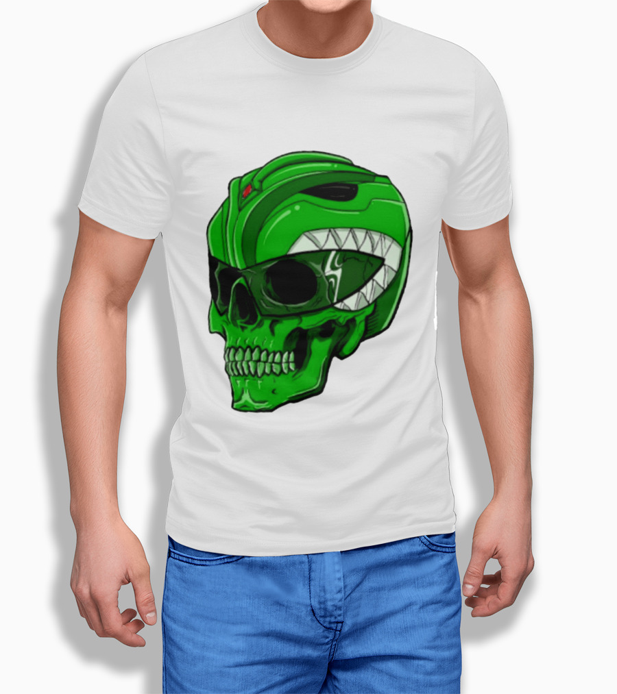 Mighty Morphin Power Rangers Green Ranger Zombie Skull Helmet Mashup T-Shirt