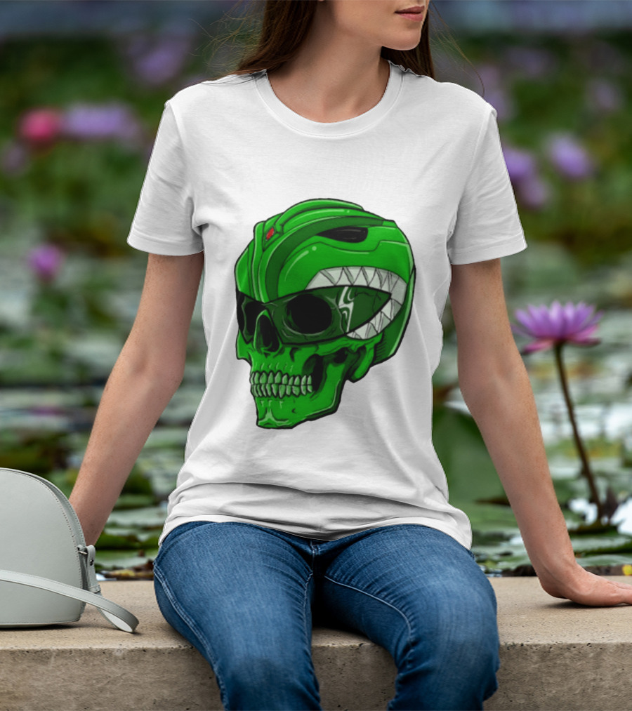 Mighty Morphin Power Rangers Green Ranger Zombie Skull Helmet Mashup T-Shirt