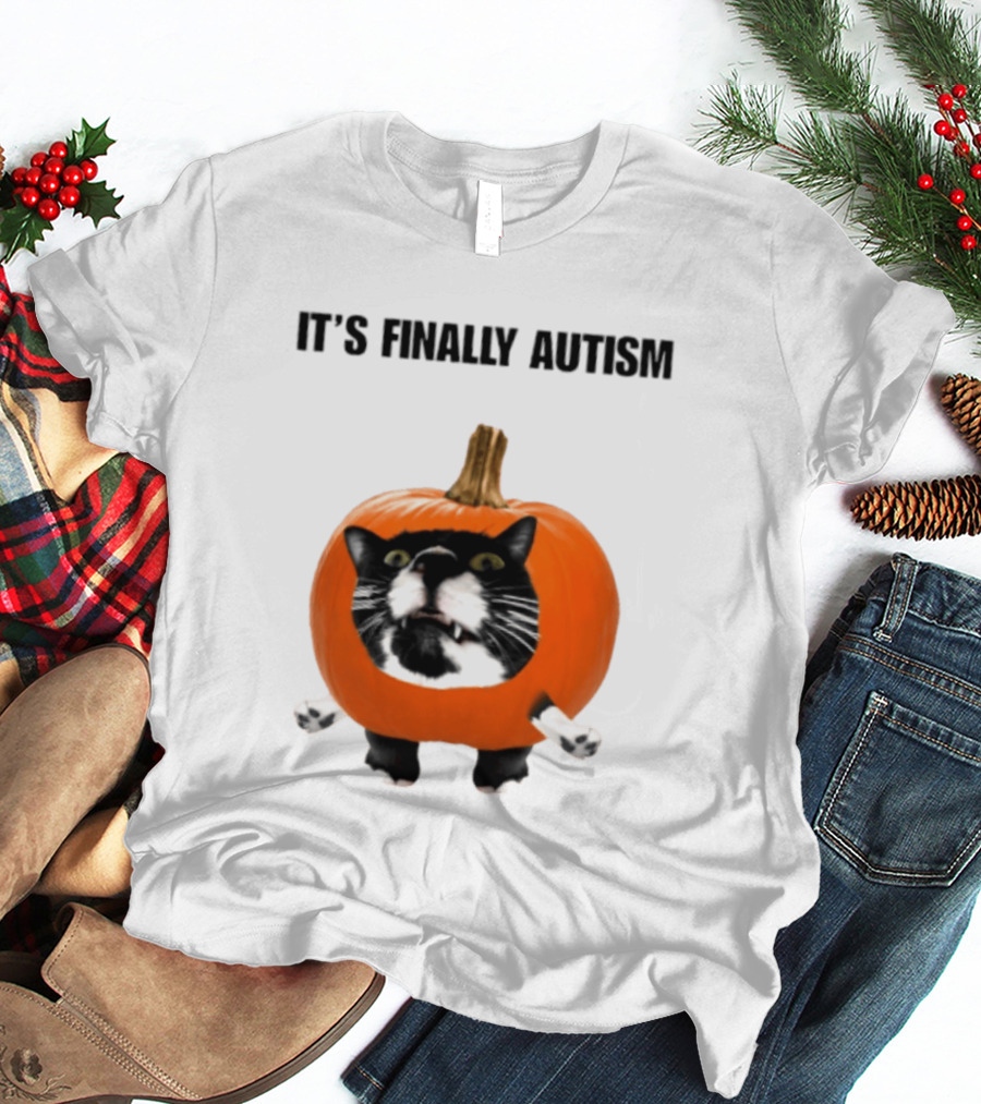 It's Finally Autism Cat Pumpkin T-Shirt