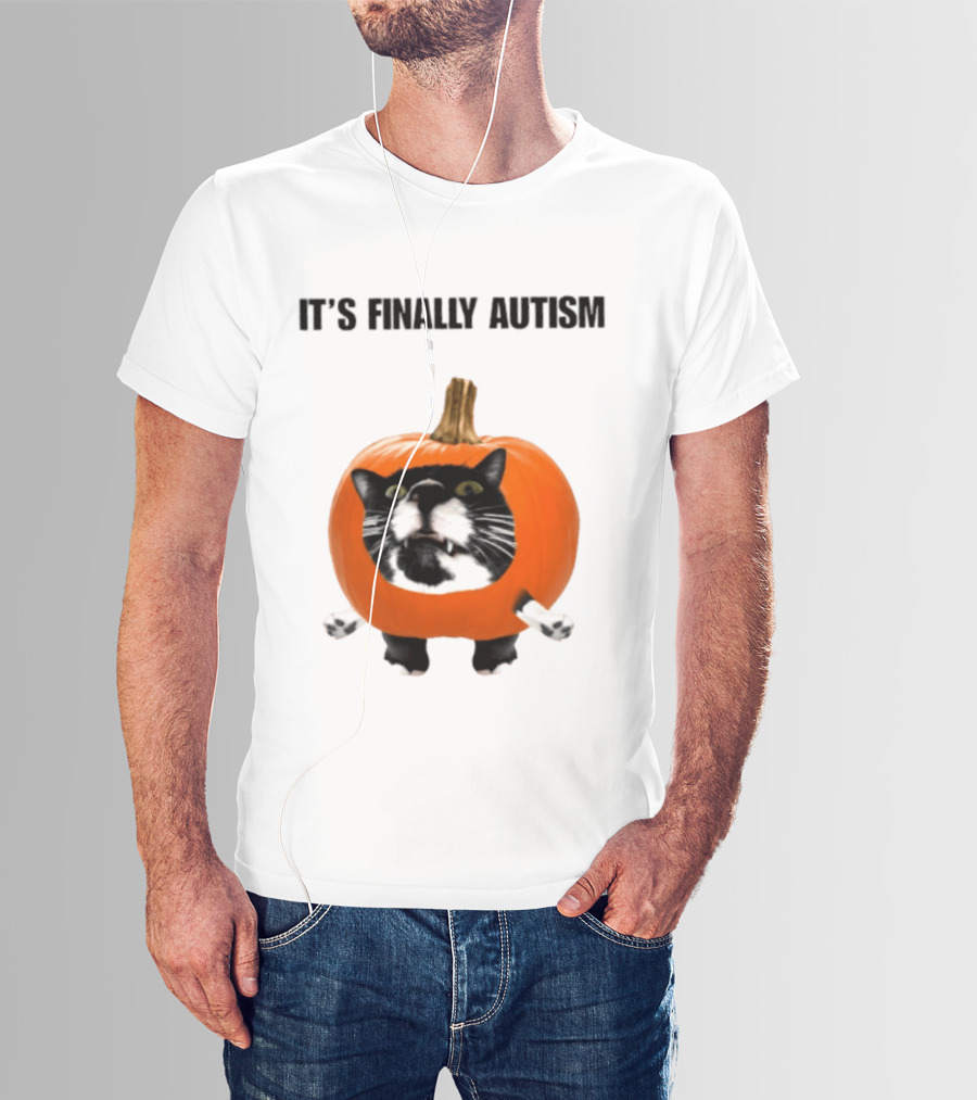 It's Finally Autism Cat Pumpkin T-Shirt