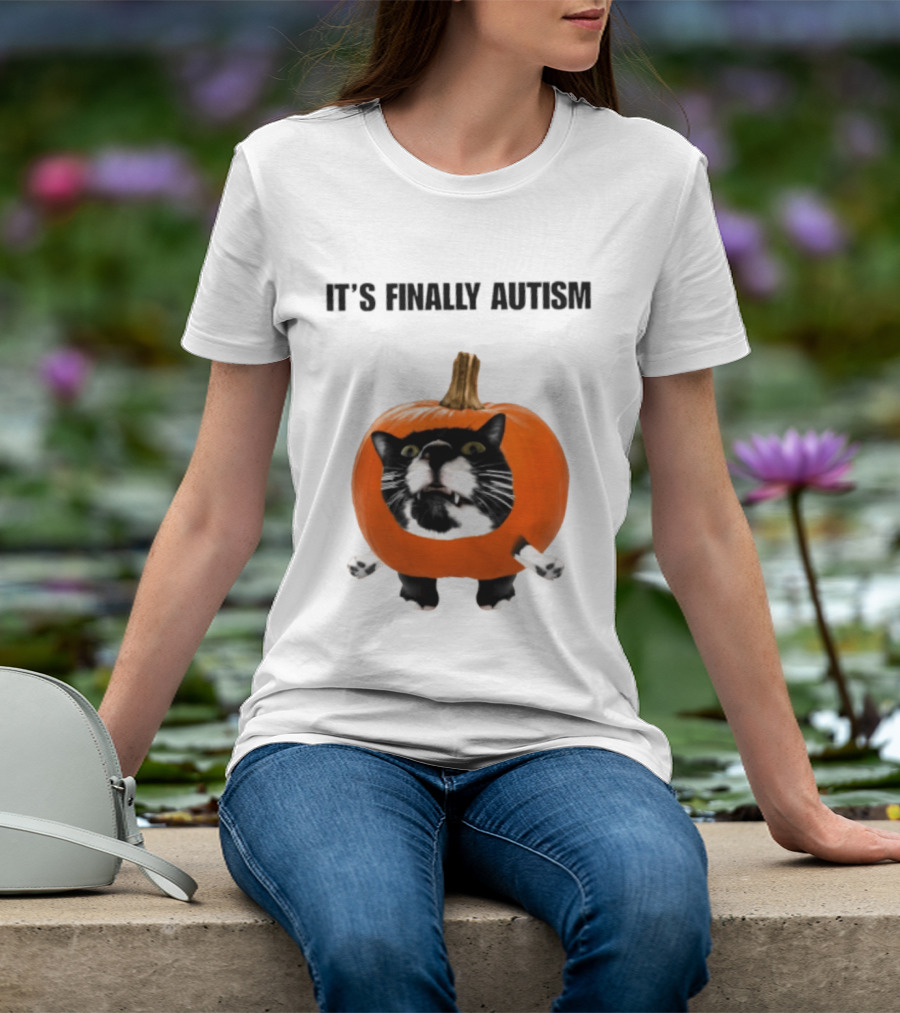 It's Finally Autism Cat Pumpkin T-Shirt