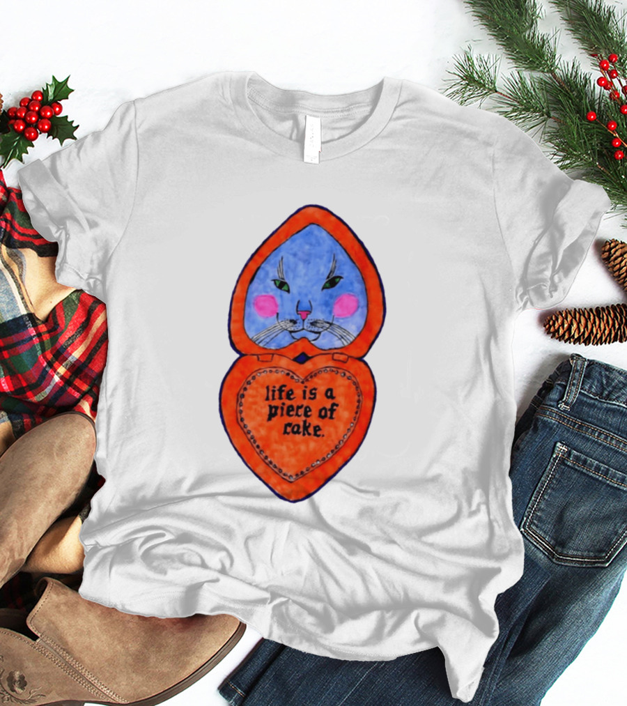 Life Is A Piece Of Cake Cat Heart Mirror T-Shirt