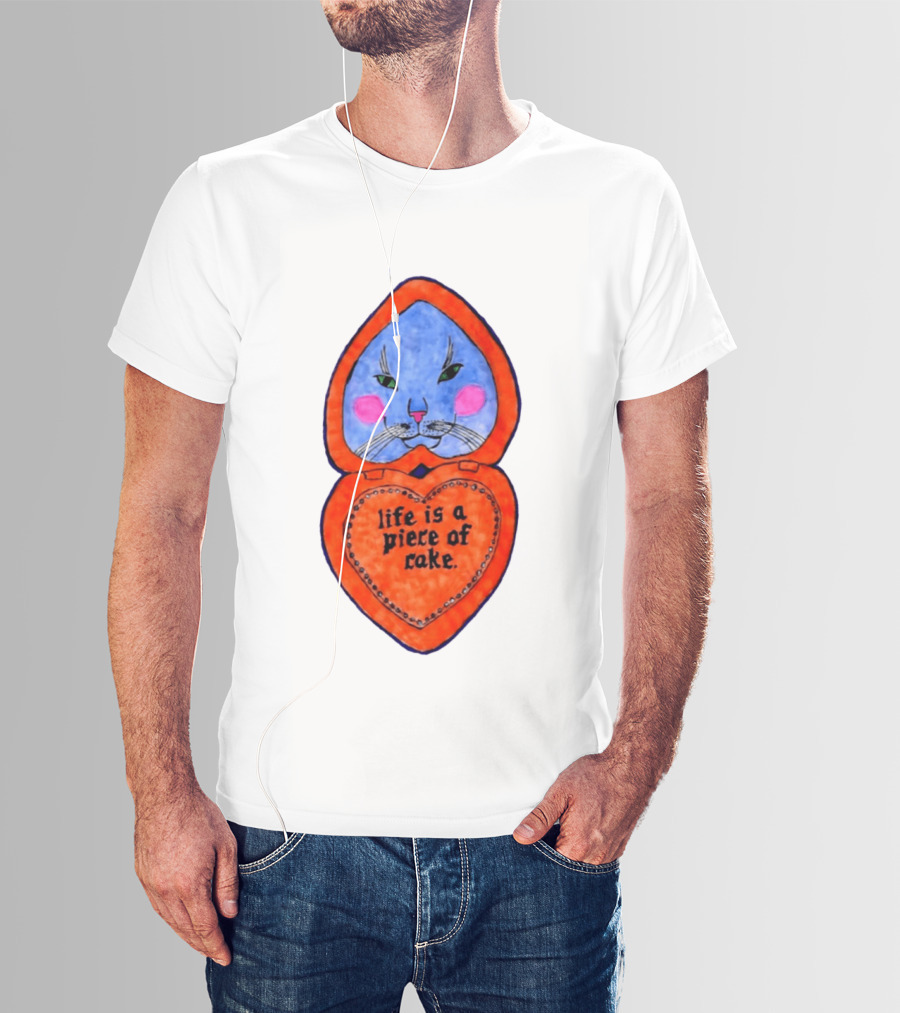 Life Is A Piece Of Cake Cat Heart Mirror T-Shirt