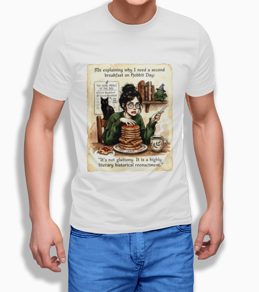 Me Explaining Why I Need A Second Breakfast On Hobbit Day It's Not Gluttony Highly Literary Historical Reenactment T-Shirt