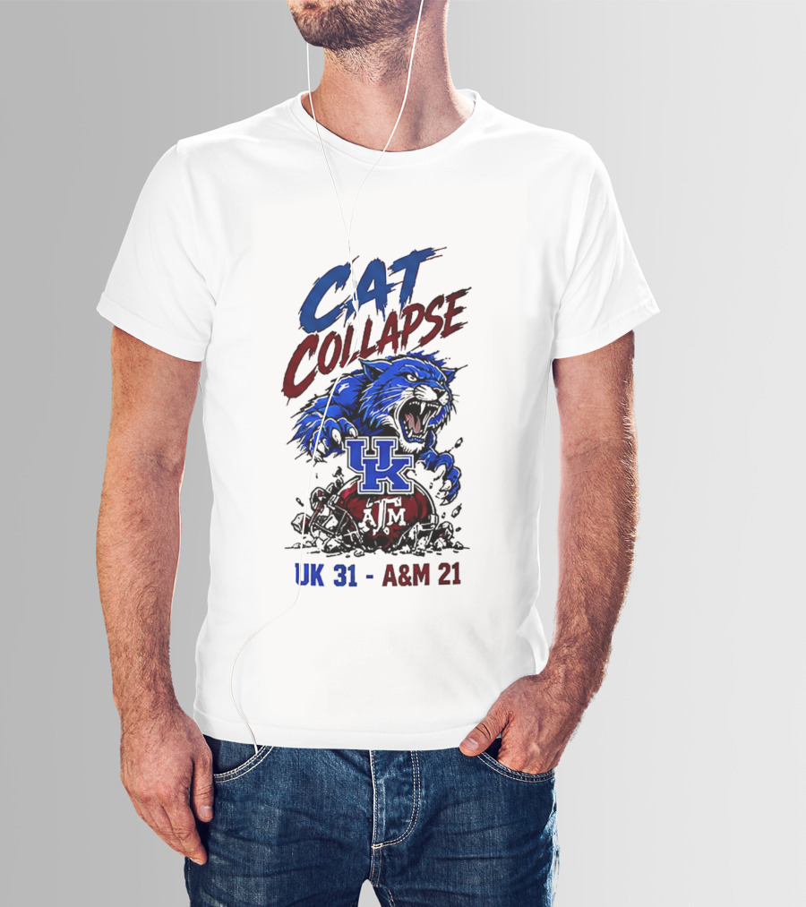 Cat Collapse UK Wildcats Crushing A&M Helmet UK 31 A&M 21 T-Shirt