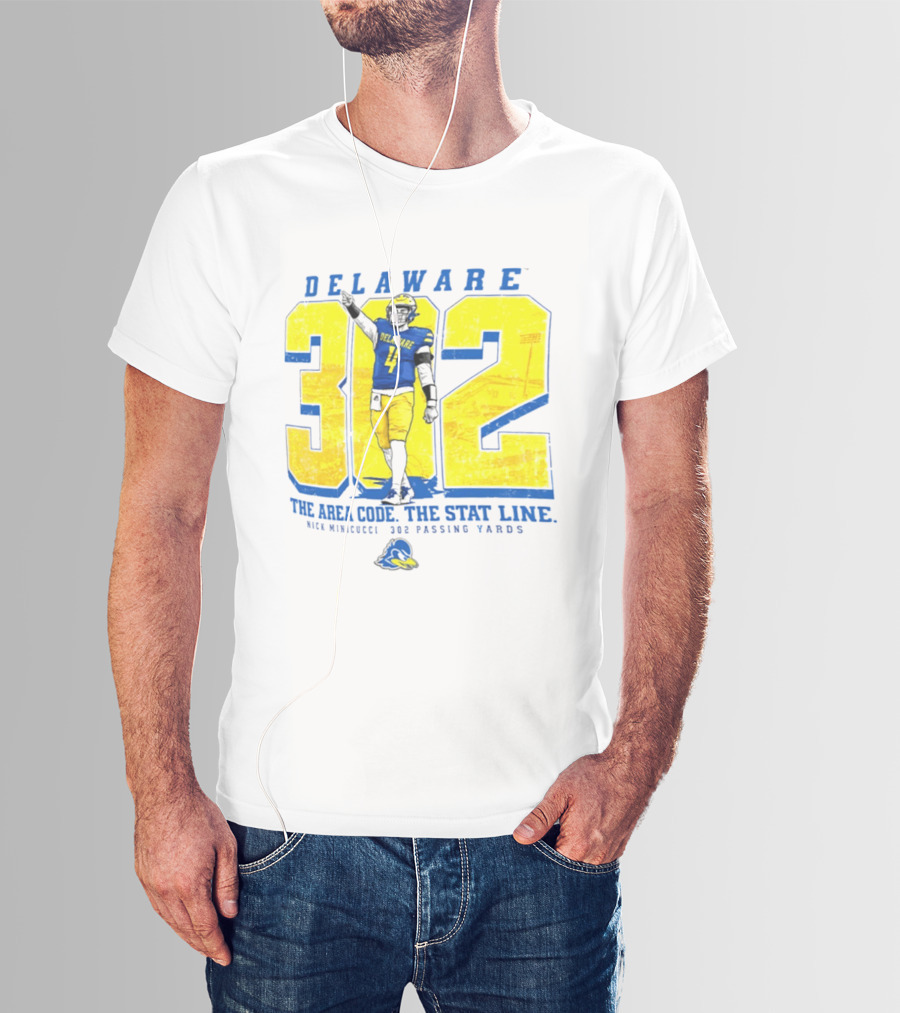 Delaware Blue Hens 302 The Area Code The Stat Line Nick Minicucci 302 Passing Yards T-Shirt