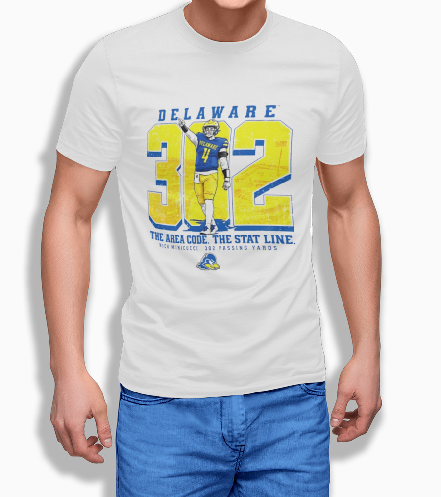 Delaware Blue Hens 302 The Area Code The Stat Line Nick Minicucci 302 Passing Yards T-Shirt