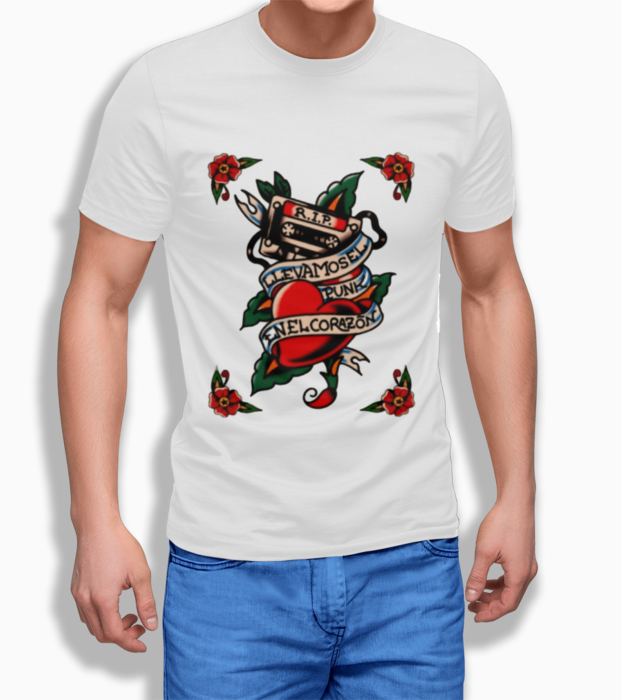 RIP Cassette Heart Llevamos El Punk En El Corazón Tattoo Style Roses T-Shirt