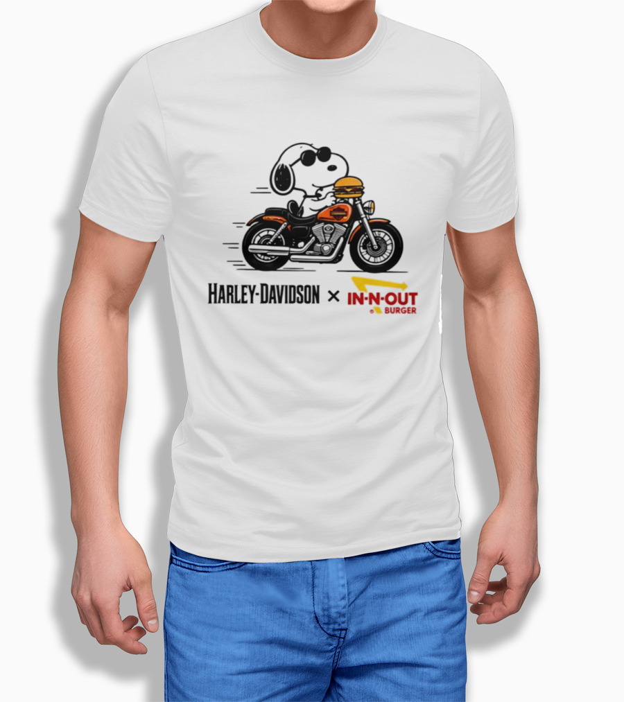 Snoopy Riding Harley Davidson With In N Out Burger Collaboration T-Shirt