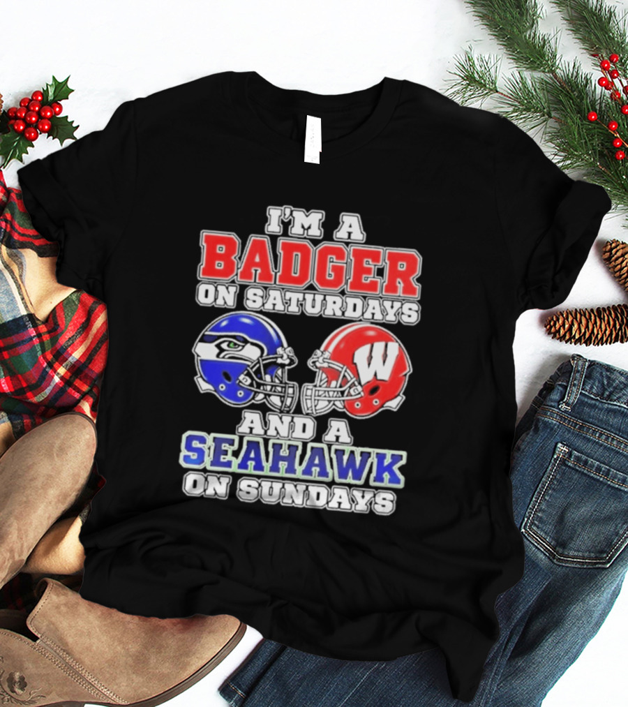 I'm A Badger On Saturdays And A Seahawk On Sundays Helmet T-Shirt