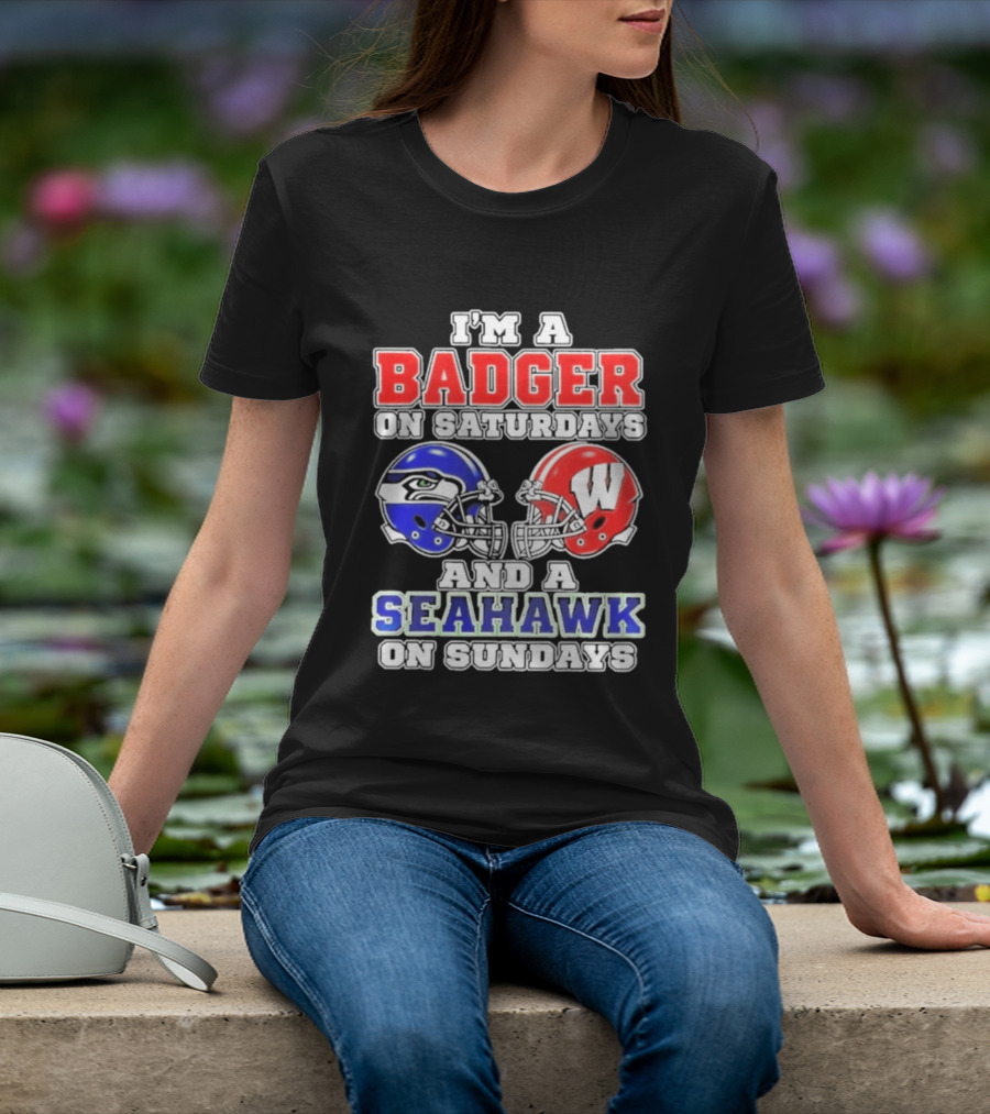 I'm A Badger On Saturdays And A Seahawk On Sundays Helmet T-Shirt