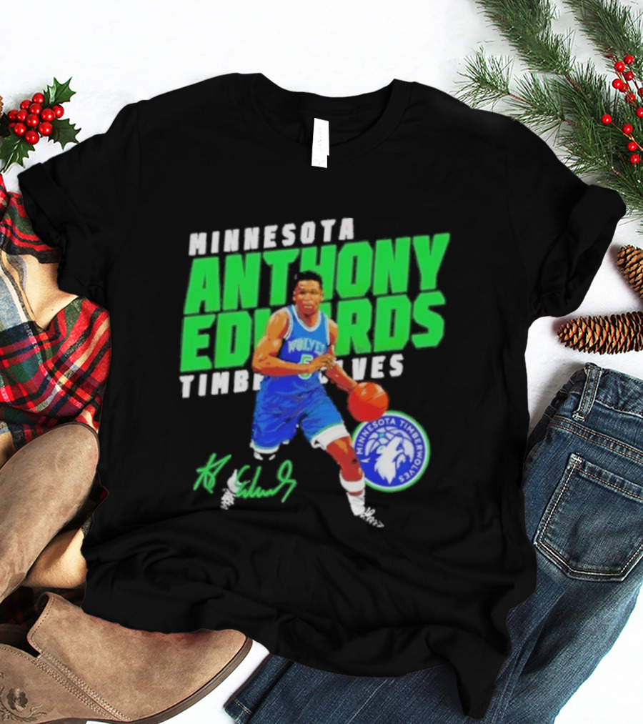 Minnesota Anthony Edwards Timberwolves Basketball Player Signature T-Shirt