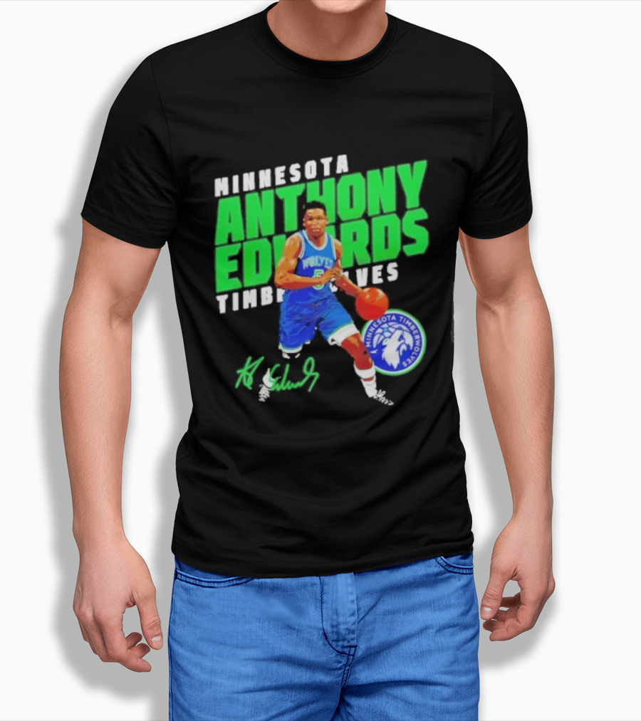 Minnesota Anthony Edwards Timberwolves Basketball Player Signature T-Shirt