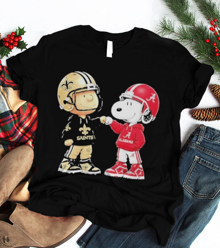 Charlie Brown Saints Snoopy Alabama Fist Bump Football T-Shirt