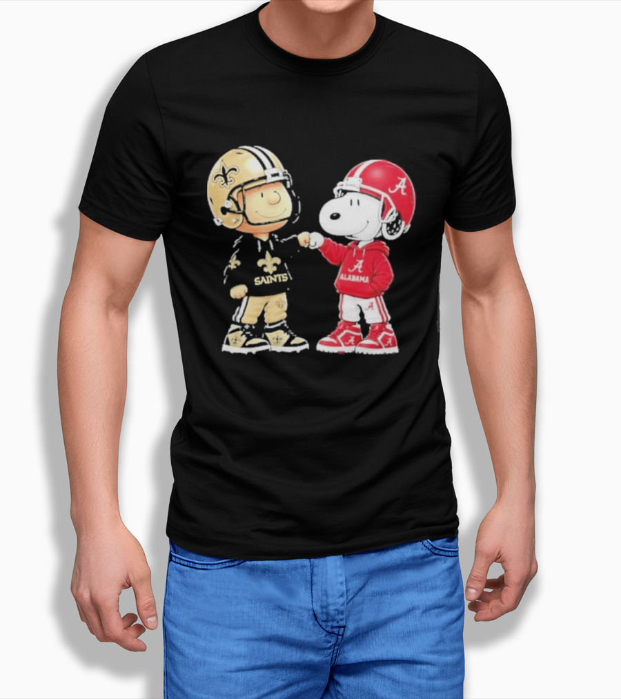 Charlie Brown Saints Snoopy Alabama Fist Bump Football T-Shirt